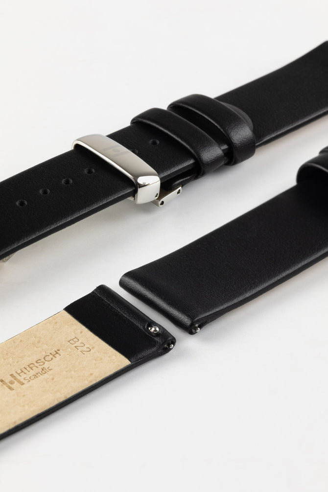 Hirsch SCANDIC Calf Leather Watch Strap in BLACK