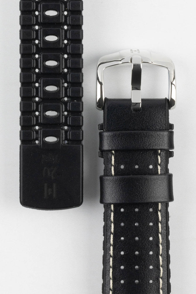 Hirsch TIGER Perforated Leather Performance Watch Strap in Black