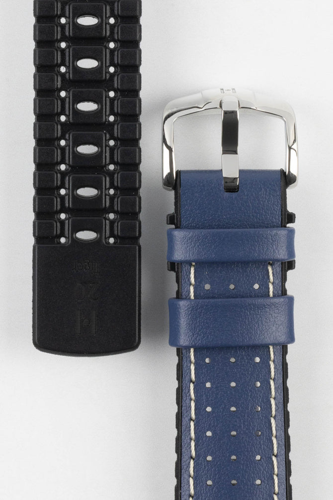 Hirsch TIGER Perforated Leather Performance Watch Strap in Blue