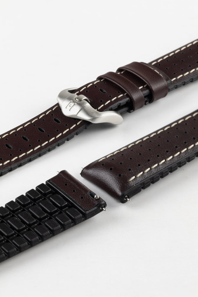 Hirsch TIGER Perforated Leather Performance Watch Strap in Brown