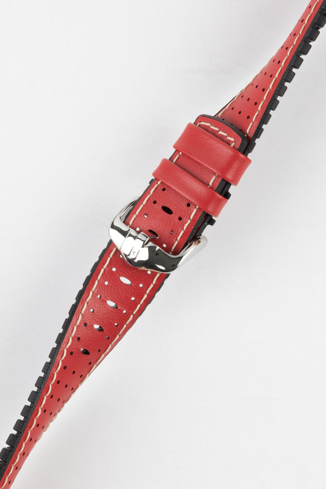 Hirsch TIGER Perforated Leather Performance Watch Strap in Red