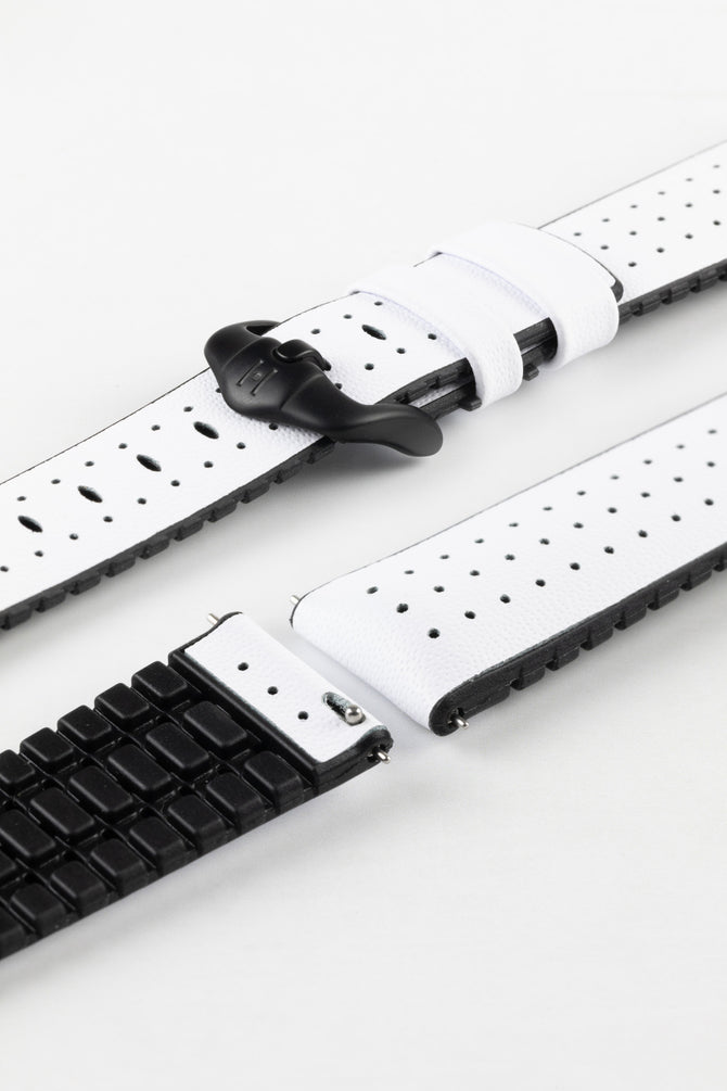 Hirsch TIGER Performance Perforated Leather Watch Strap in WHITE