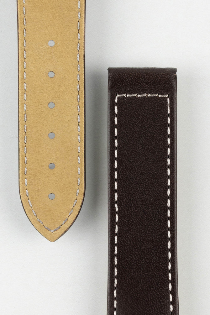 Hirsch VOYAGER Calfskin Deployment Watch Strap in BROWN/WHITE