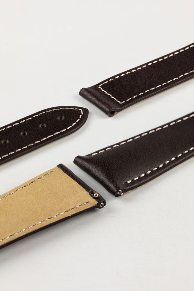 Hirsch VOYAGER Calfskin Deployment Watch Strap in BROWN/WHITE