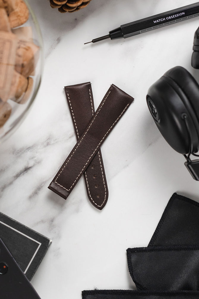 Hirsch VOYAGER Calfskin Deployment Watch Strap in BROWN/WHITE