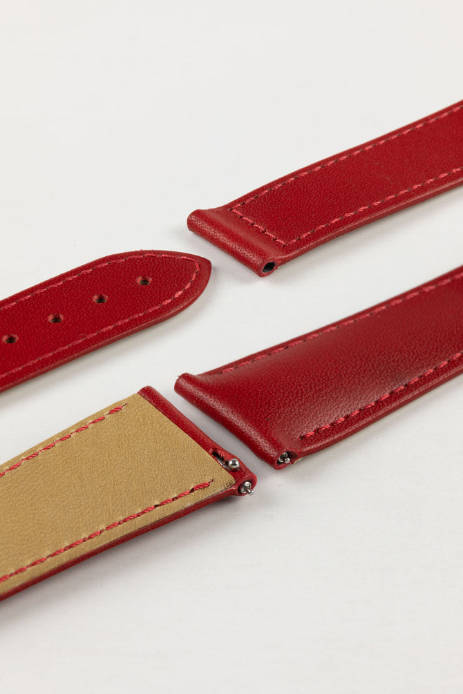 Hirsch VOYAGER Calfskin Deployment Watch Strap in RED/RED