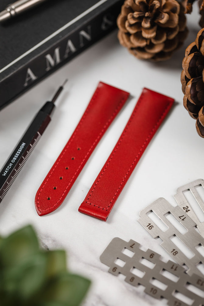 Hirsch VOYAGER Calfskin Deployment Watch Strap in RED/RED