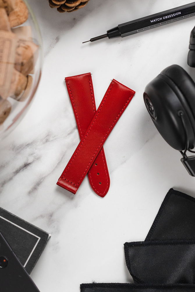 Hirsch VOYAGER Calfskin Deployment Watch Strap in RED/RED