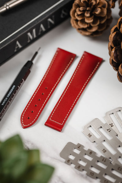 Hirsch VOYAGER Calfskin Deployment Watch Strap in RED/WHITE