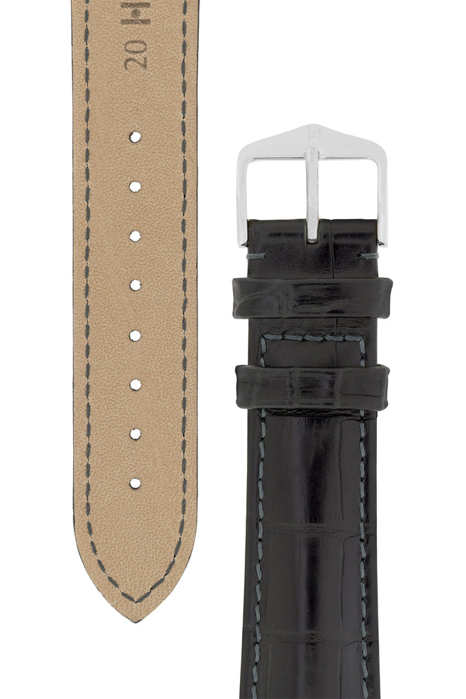 Hirsch Earl Genuine Alligator-Skin Watch Strap in Black (Tapers & Buckle)