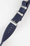 navy blue nato watch strap with silver buckles