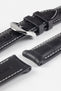 ISOSWISS SKINSKAN Alligator-Embossed Rubber Watch Strap in BLACK with White Stitch