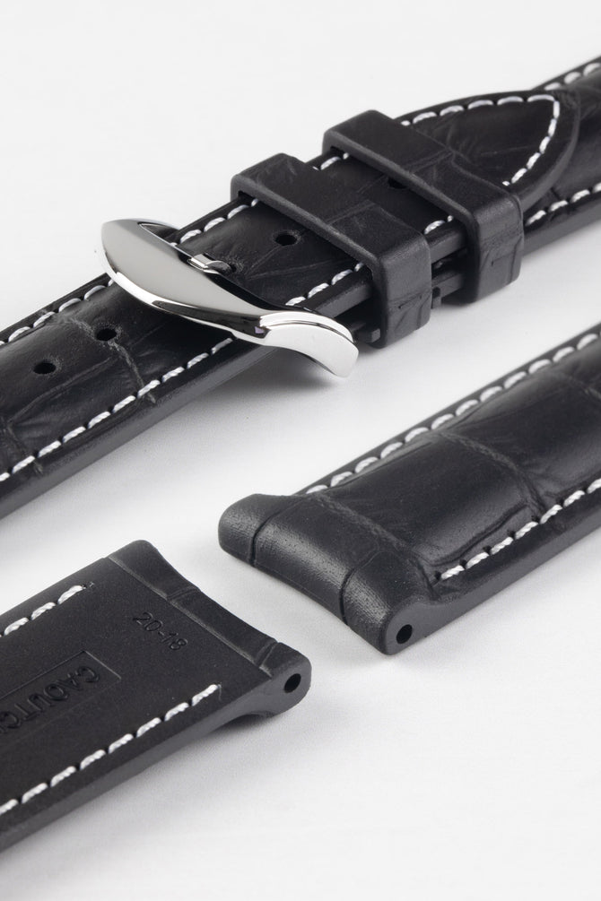 ISOSWISS SKINSKAN Alligator-Embossed Rubber Watch Strap in BLACK/WHITE –  Watch Obsession