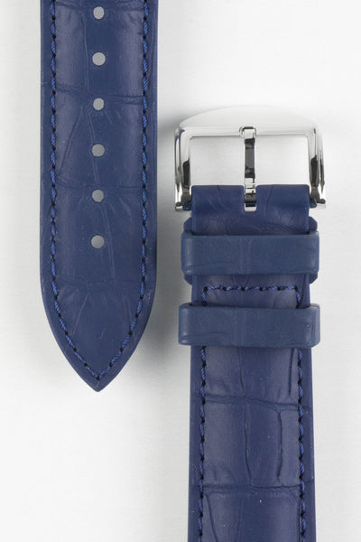 ISOSWISS SKINSKAN Alligator-Embossed Rubber Watch Strap in BLUE