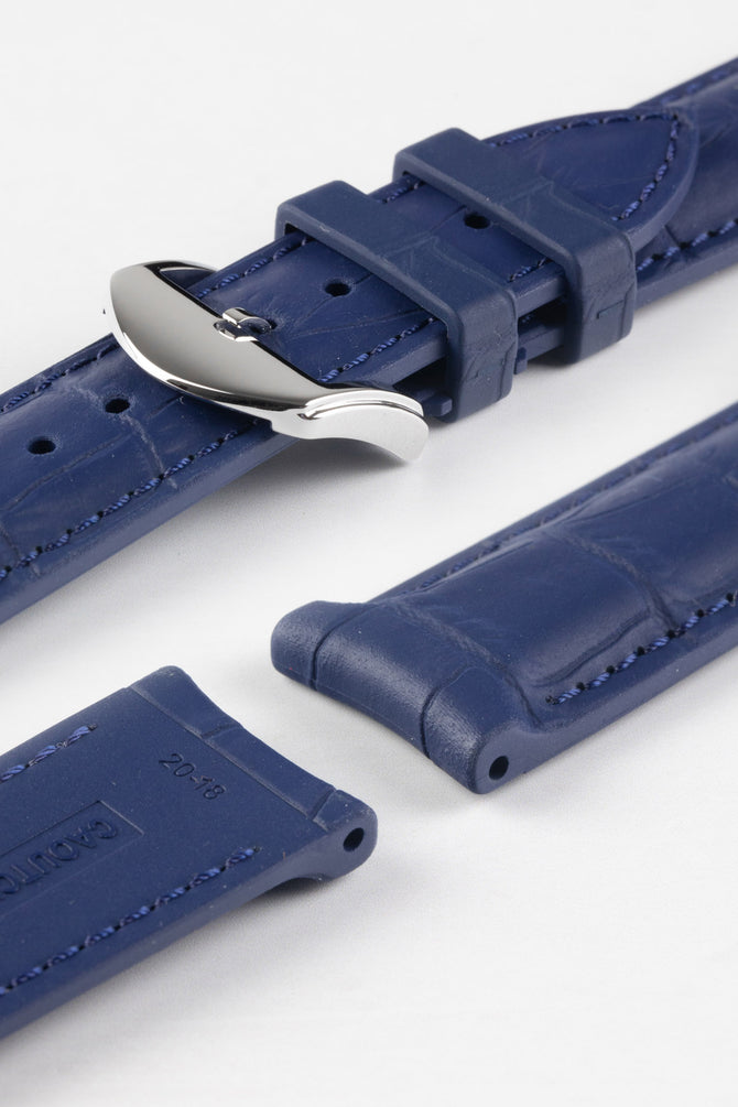 ISOSWISS SKINSKAN Alligator-Embossed Rubber Watch Strap in BLUE