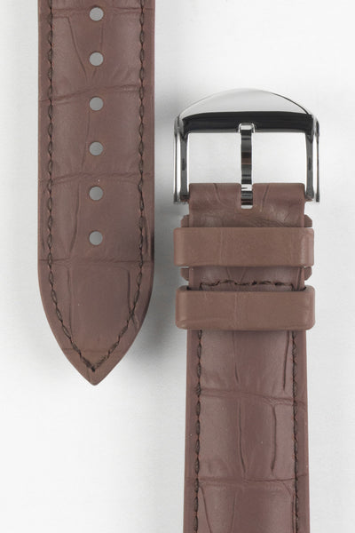 ISOSWISS SKINSKAN Alligator-Embossed Rubber Watch Strap in BROWN