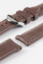 ISOSWISS SKINSKAN Alligator-Embossed Rubber Watch Strap in BROWN with White Stitch