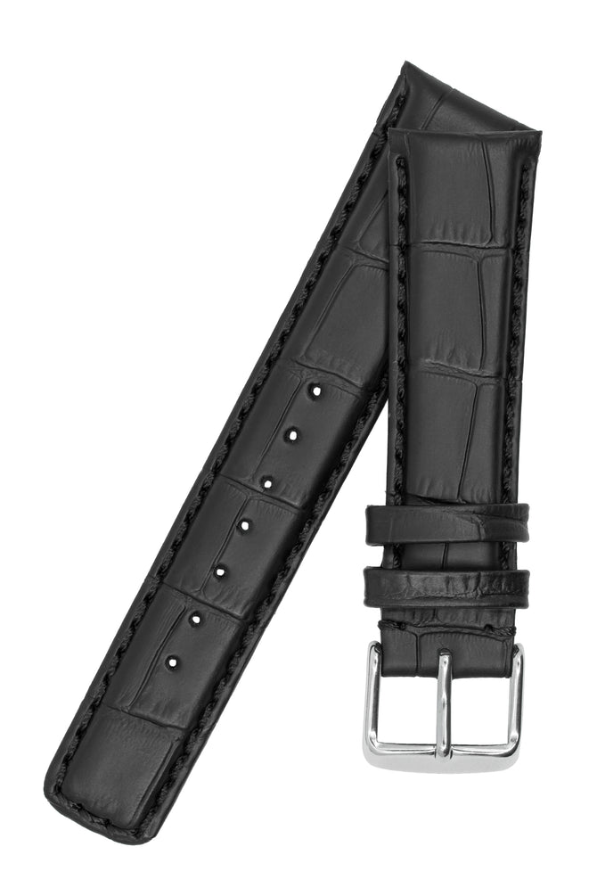 IWC-Style Alligator Embossed Leather Watch Strap in BLACK