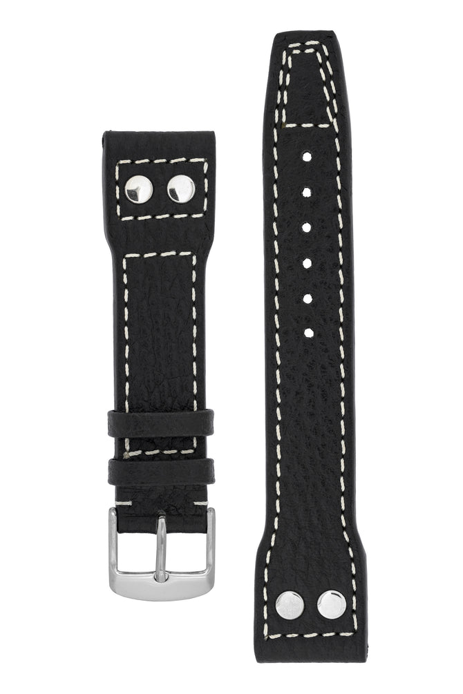 IWC-Style Aviation Buffalo Leather Watch Strap in BLACK