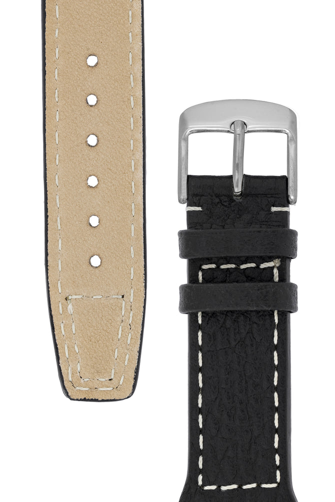 IWC-Style Aviation Buffalo Leather Watch Strap in BLACK