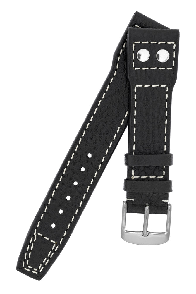 IWC-Style Aviation Buffalo Leather Watch Strap in BLACK