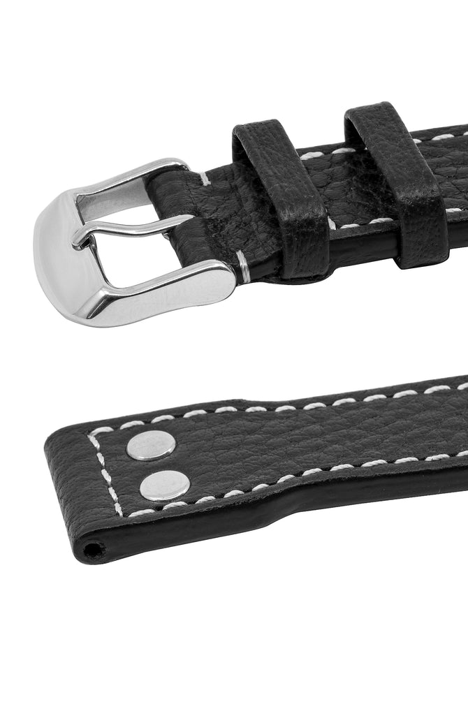IWC-Style Aviation Buffalo Leather Watch Strap in BLACK