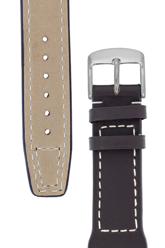 IWC-Style Aviation Calf Leather Watch Strap in DARK BROWN