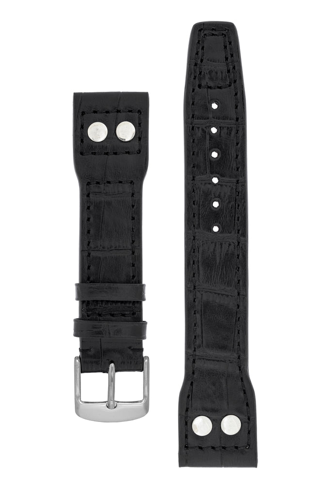 IWC-Style Aviation Alligator-Embossed Leather Watch Strap in BLACK