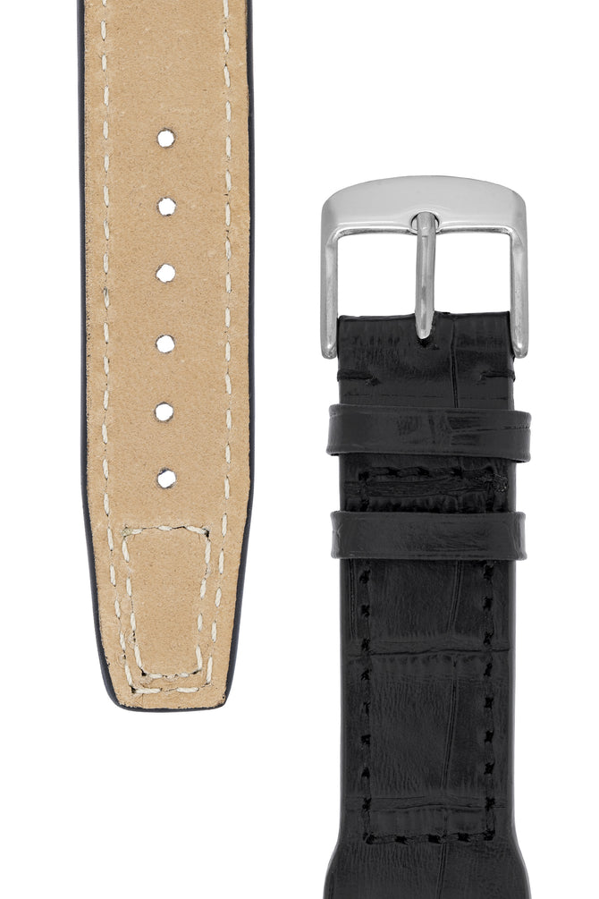 IWC-Style Aviation Alligator-Embossed Leather Watch Strap in BLACK