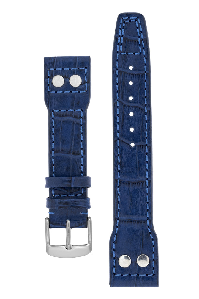 IWC-Style Aviation Alligator-Embossed Leather Watch Strap in BLUE