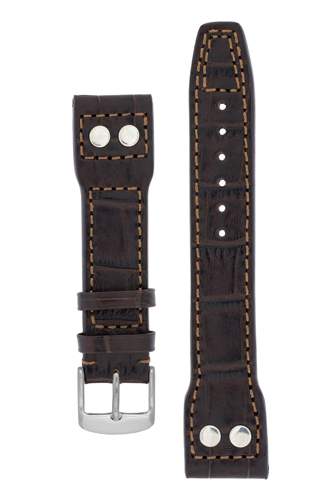 IWC-Style Aviation Alligator-Embossed Watch Strap in DARK BROWN
