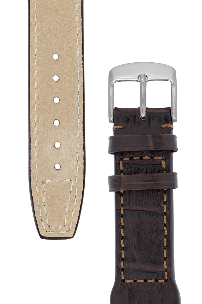 IWC-Style Aviation Alligator-Embossed Watch Strap in DARK BROWN