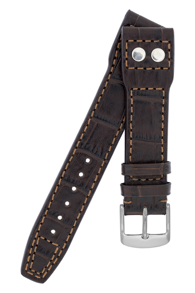 IWC-Style Aviation Alligator-Embossed Watch Strap in DARK BROWN