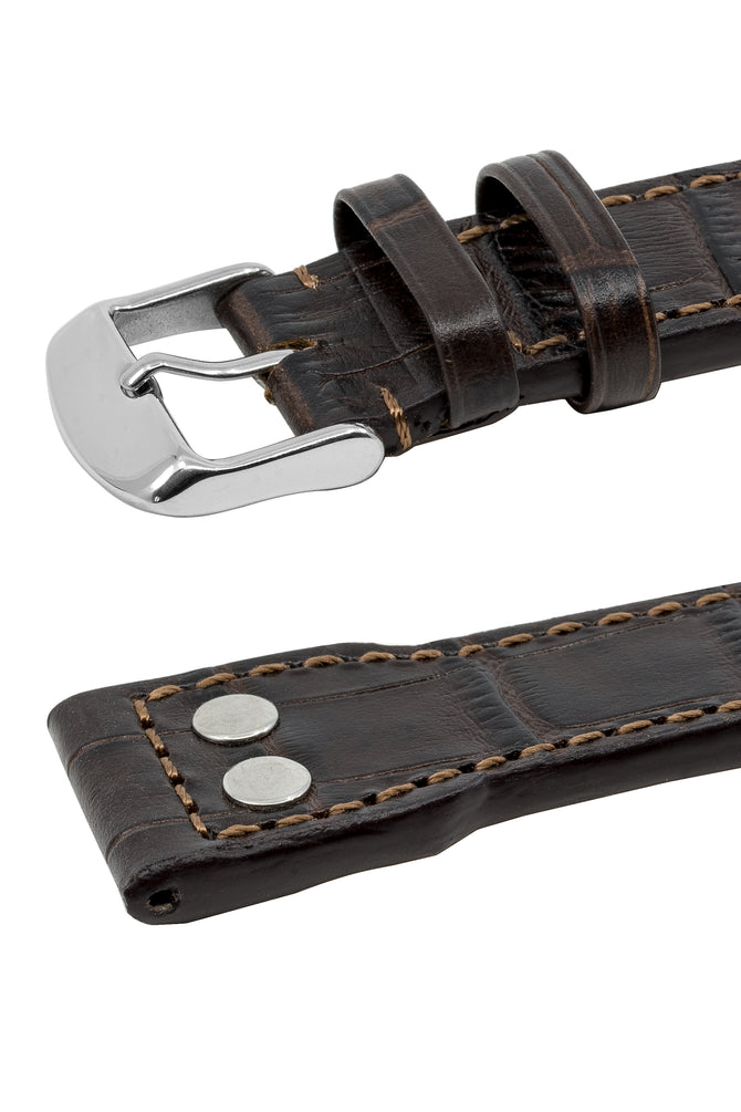 IWC-Style Aviation Alligator-Embossed Watch Strap in DARK BROWN