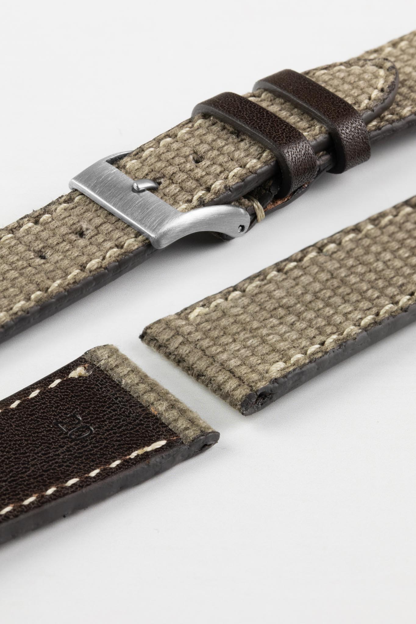 JPM Vintage Canvas Watch Strap with Leather Keepers GREY 18mm 16mm 120mm 70mm Brushed Buckle