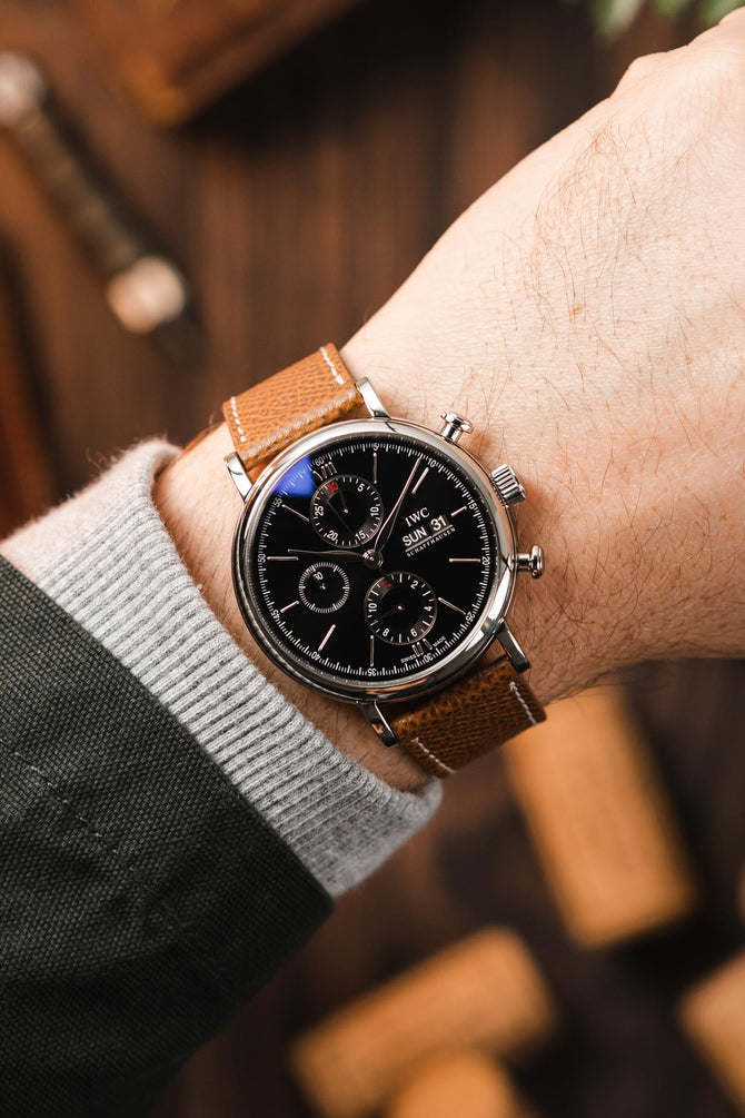 JPM Italian Elegant Print Leather Watch Strap in BROWN