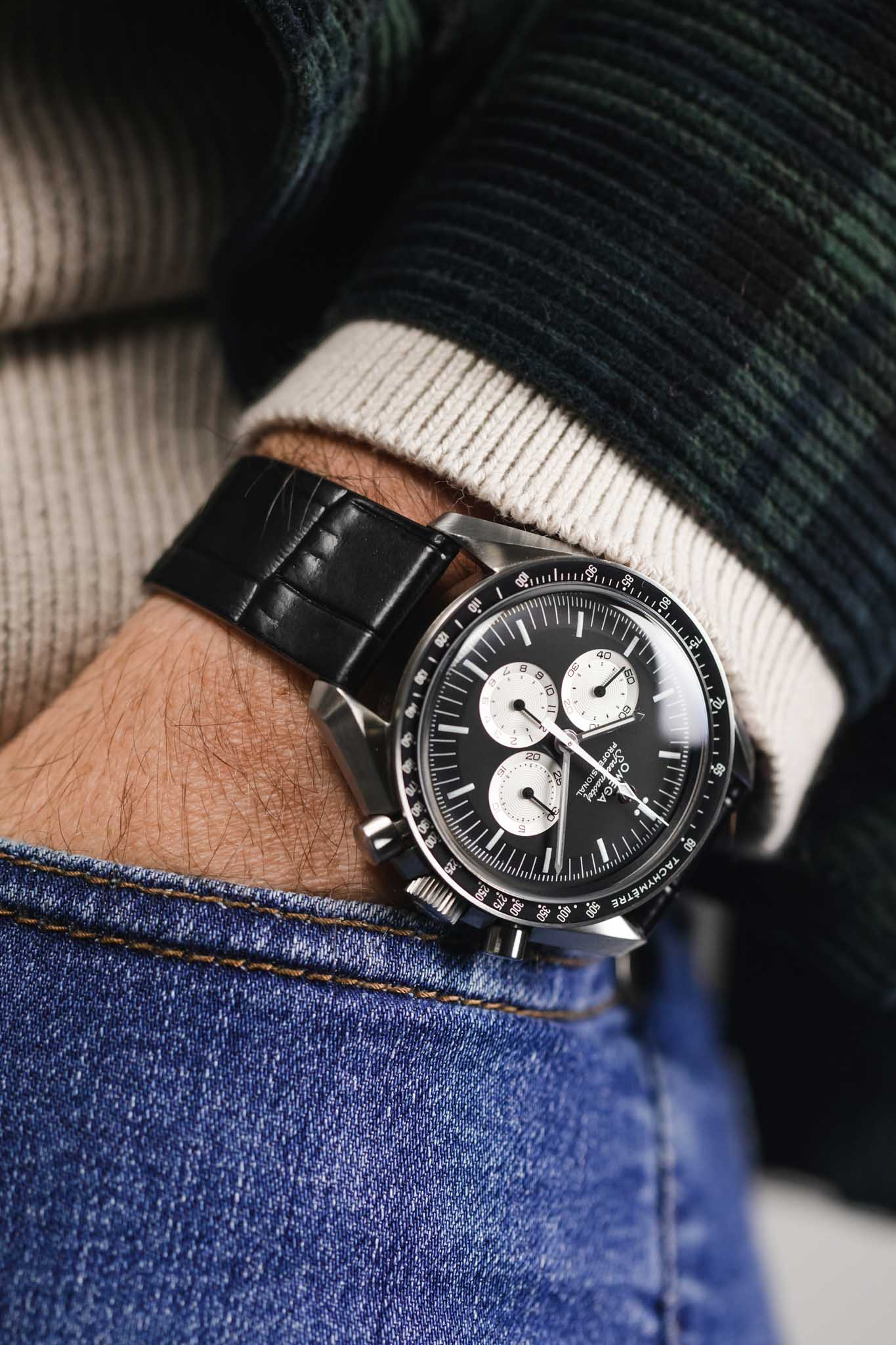 JPM Watch Strap Black AlligatorEmbossed WatchObsession