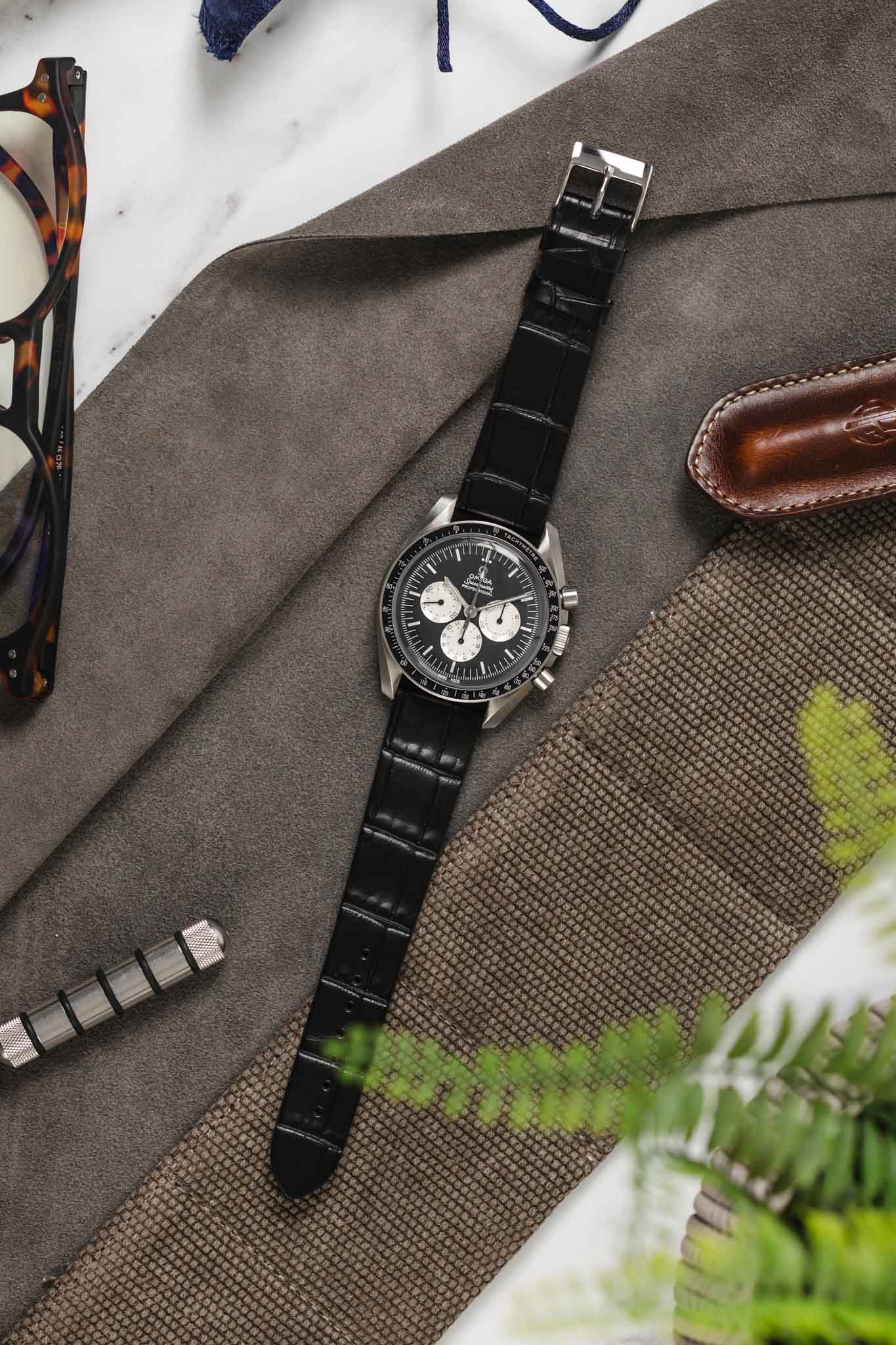 JPM Watch Strap Black AlligatorEmbossed WatchObsession