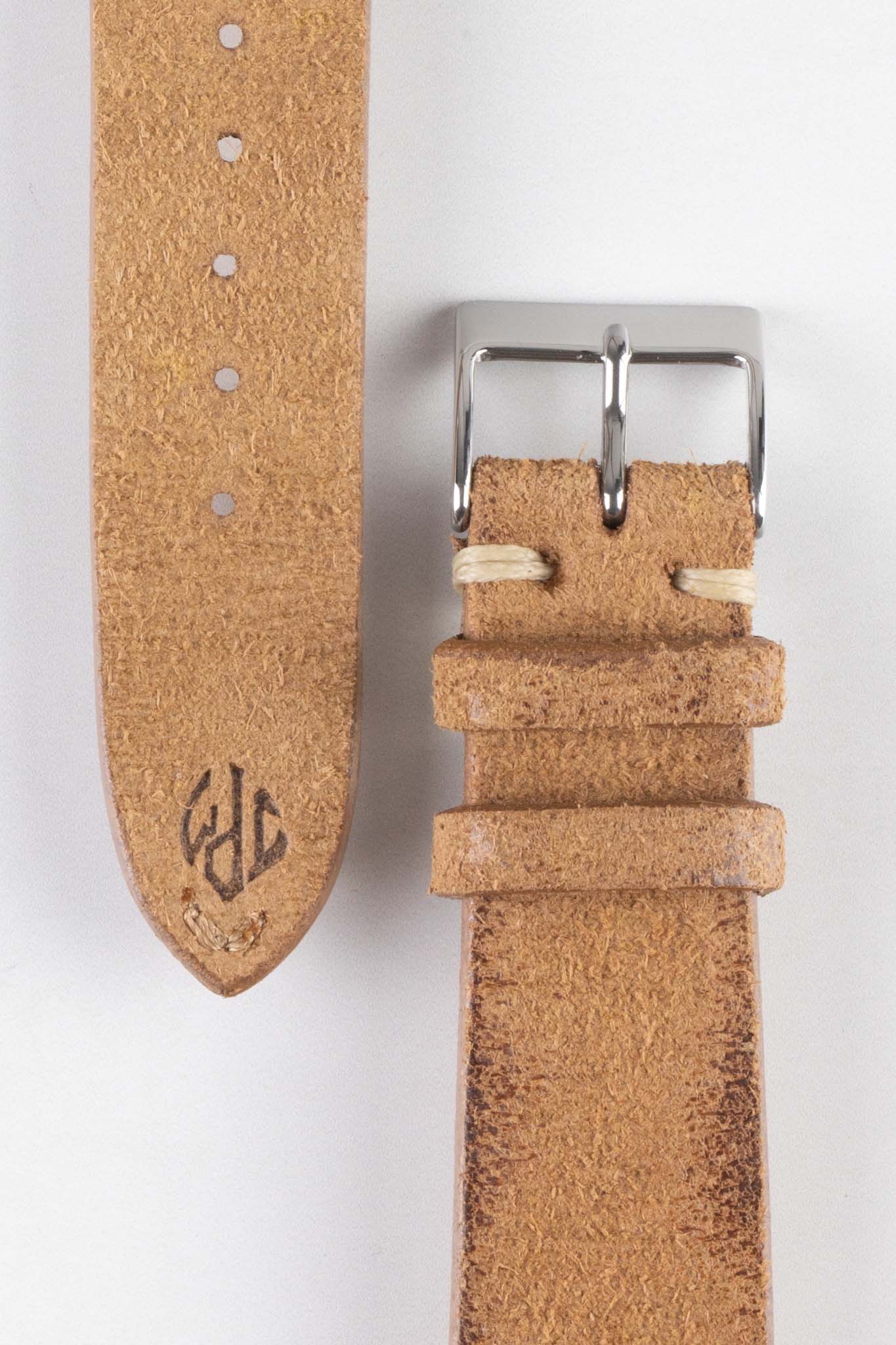 JPM Italian Distressed Tasso Leather Watch Strap in SAND 18mm 16mm 120mm 75mm Brushed Buckle