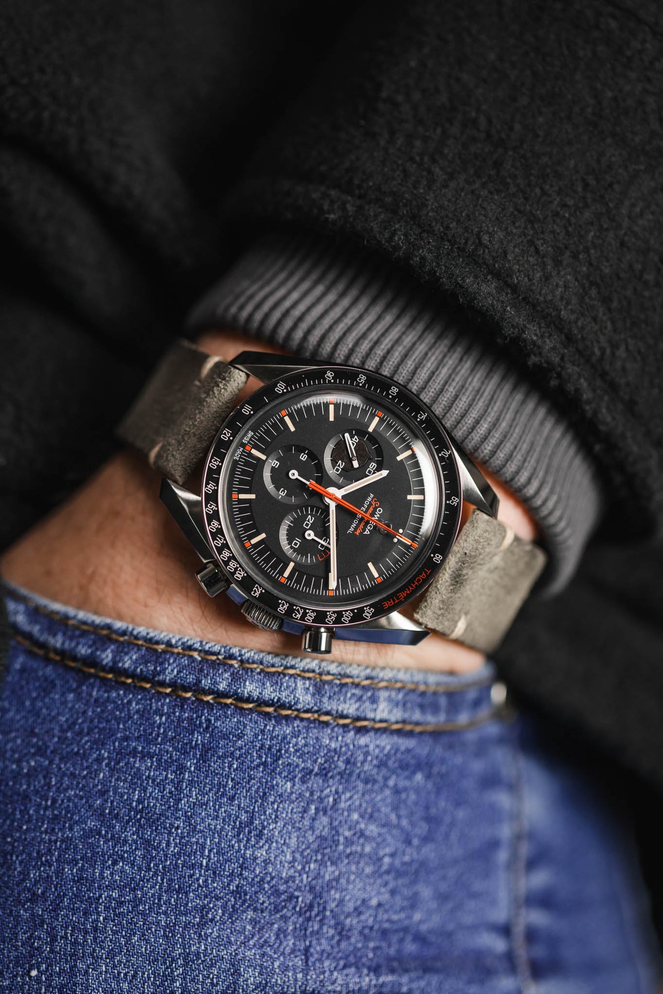 JPM Italian Distressed Tasso Leather Watch Strap in GREY