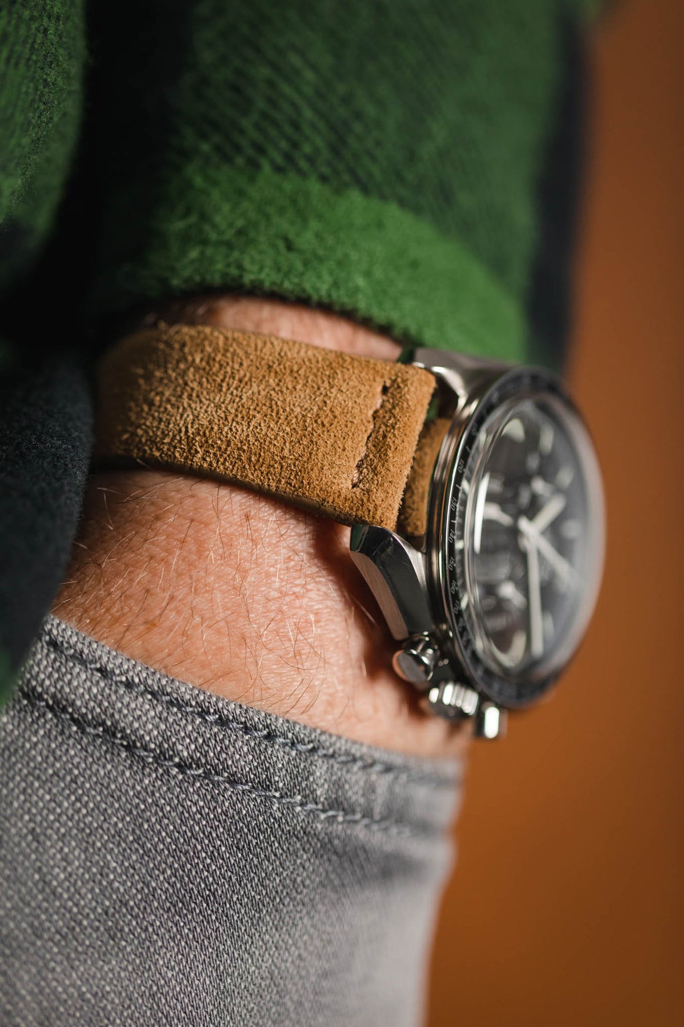 beige suede strap