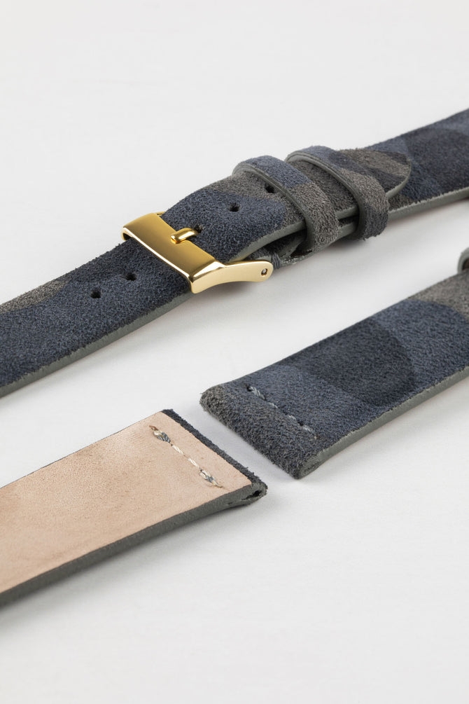 camo suede watch strap with gold buckle