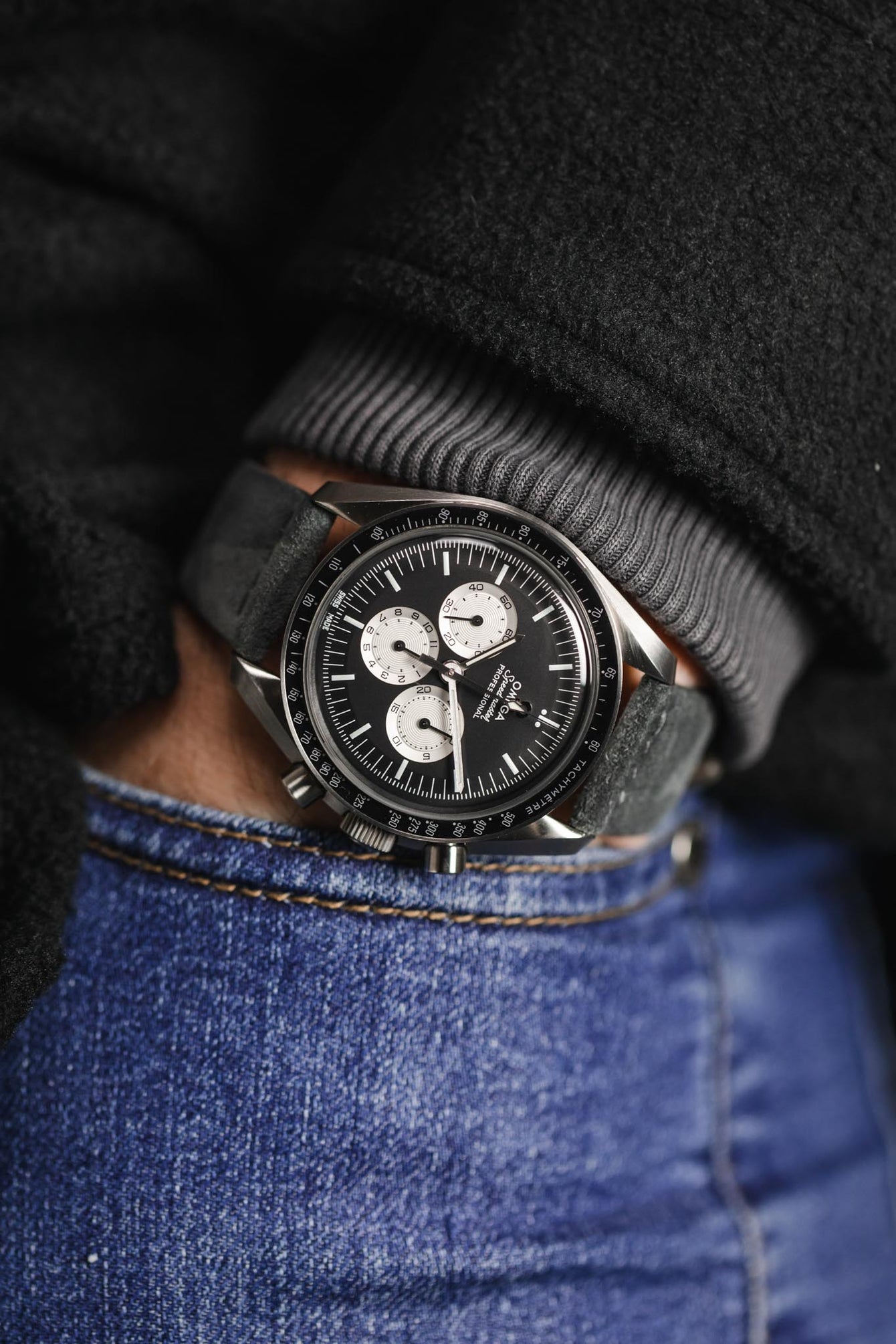 JPM Italian Suede Leather Watch Strap in GREY CAMOUFLAGE