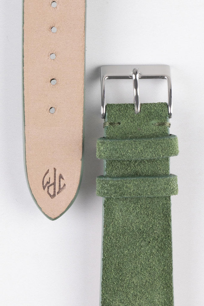 Green Suede Watch Strap with silver buckle