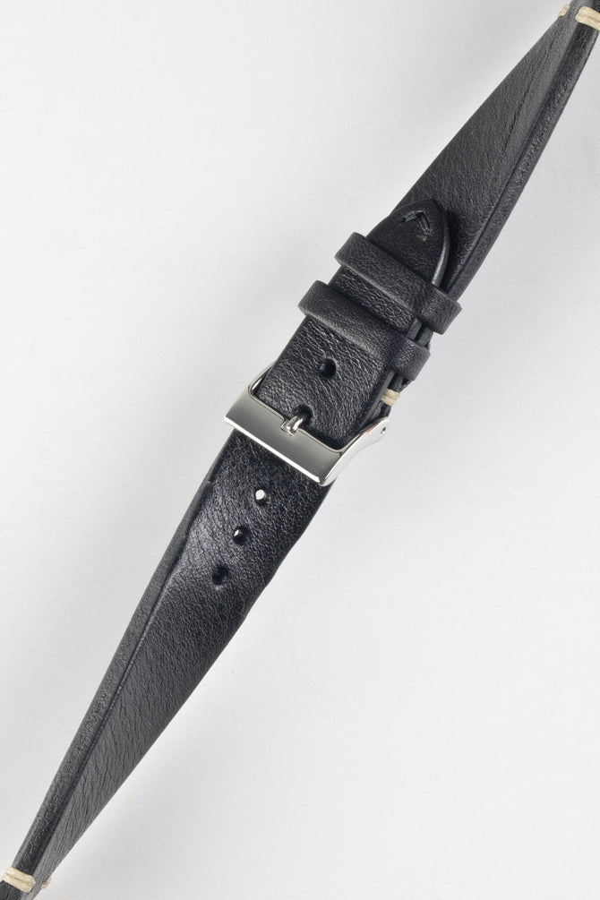 JPM Italian Vintage Leather Watch Strap in BLACK