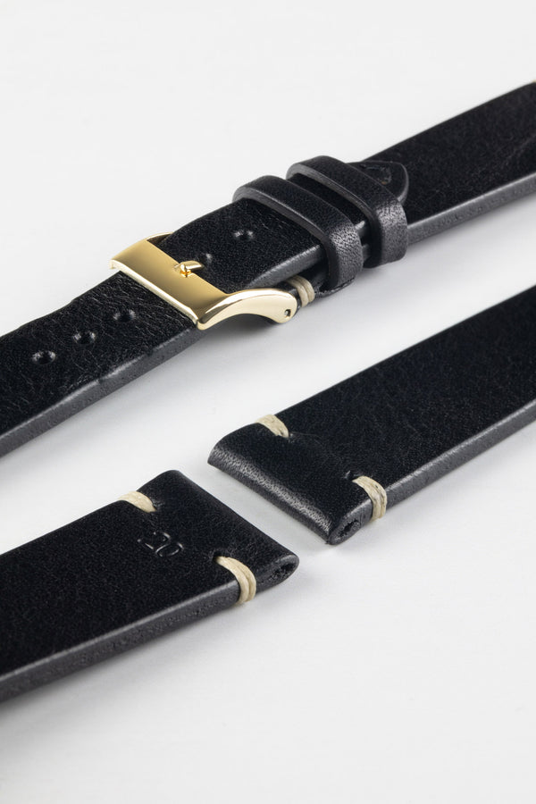 JPM Italian Vintage Leather Watch Strap in BLACK | WatchObsession ...