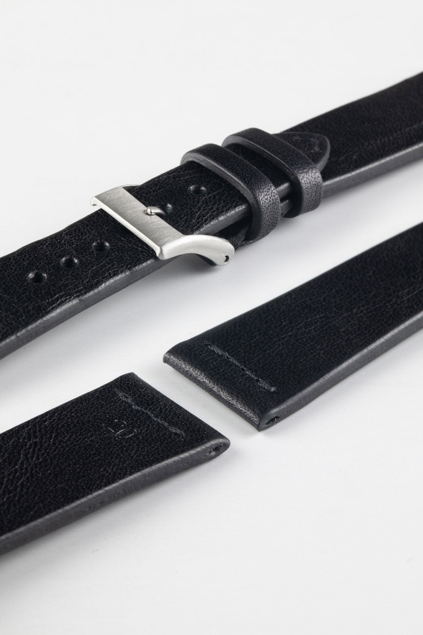 JPM Italian Vintage Leather Watch Strap with Tonal Stitch in BLACK Watch Obsession