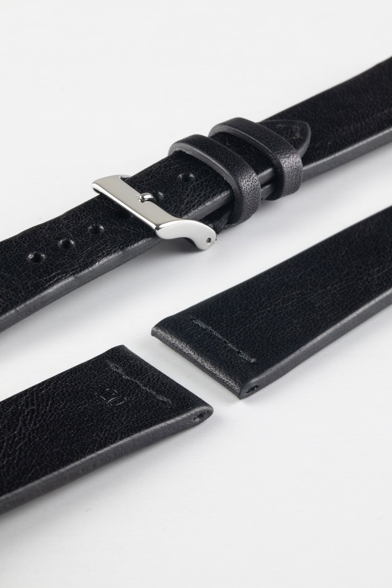 JPM Italian Vintage Leather Watch Strap with Tonal Stitch in BLACK Watch Obsession
