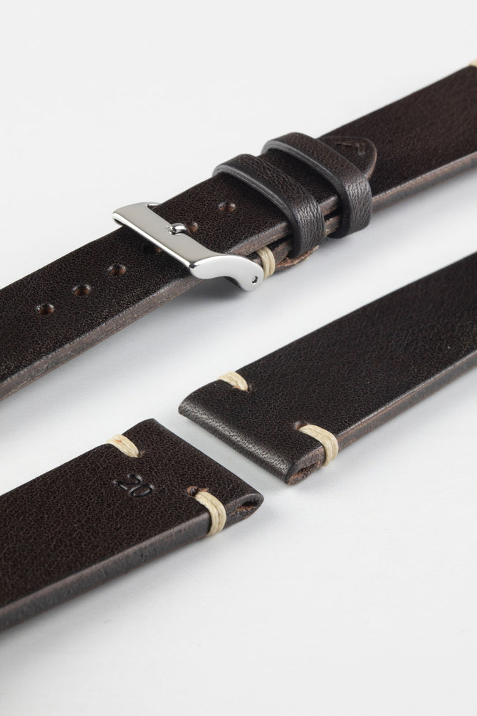 JPM Italian Vintage Leather Watch Strap in DARK BROWN