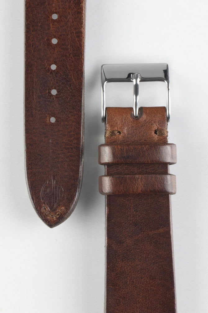JPM Italian Vintage Leather Watch Strap with Tonal Stitch in DISTRESSED BROWN